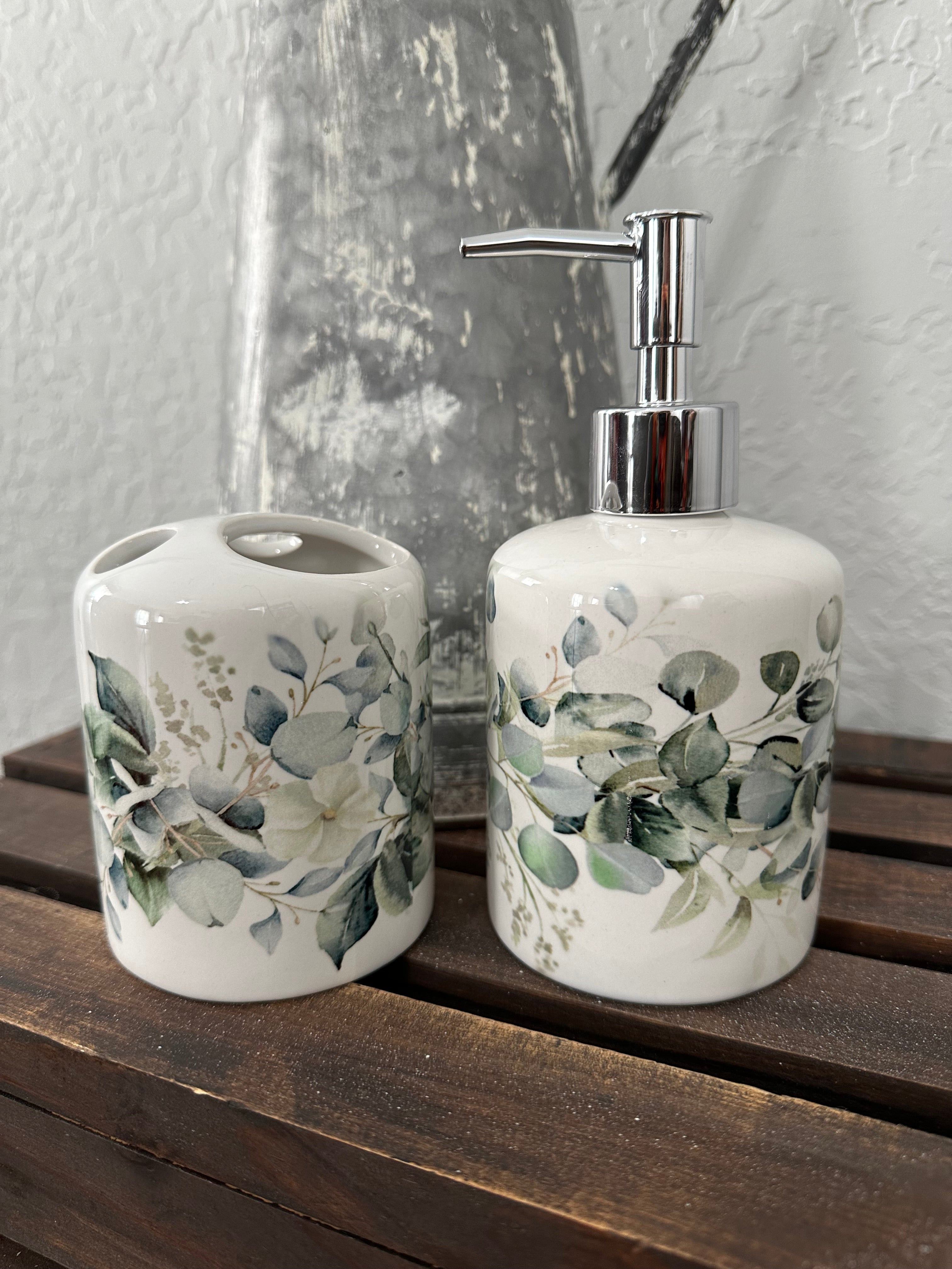 Eucalyptus Vines Soap/Lotion Dispenser & Holder and Hand Towel Set