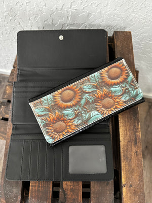 Sunflower Tooled Leather Wallet