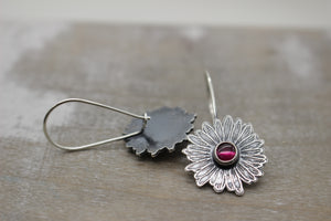 Pink Sapphire Sterling silver daisy earrings