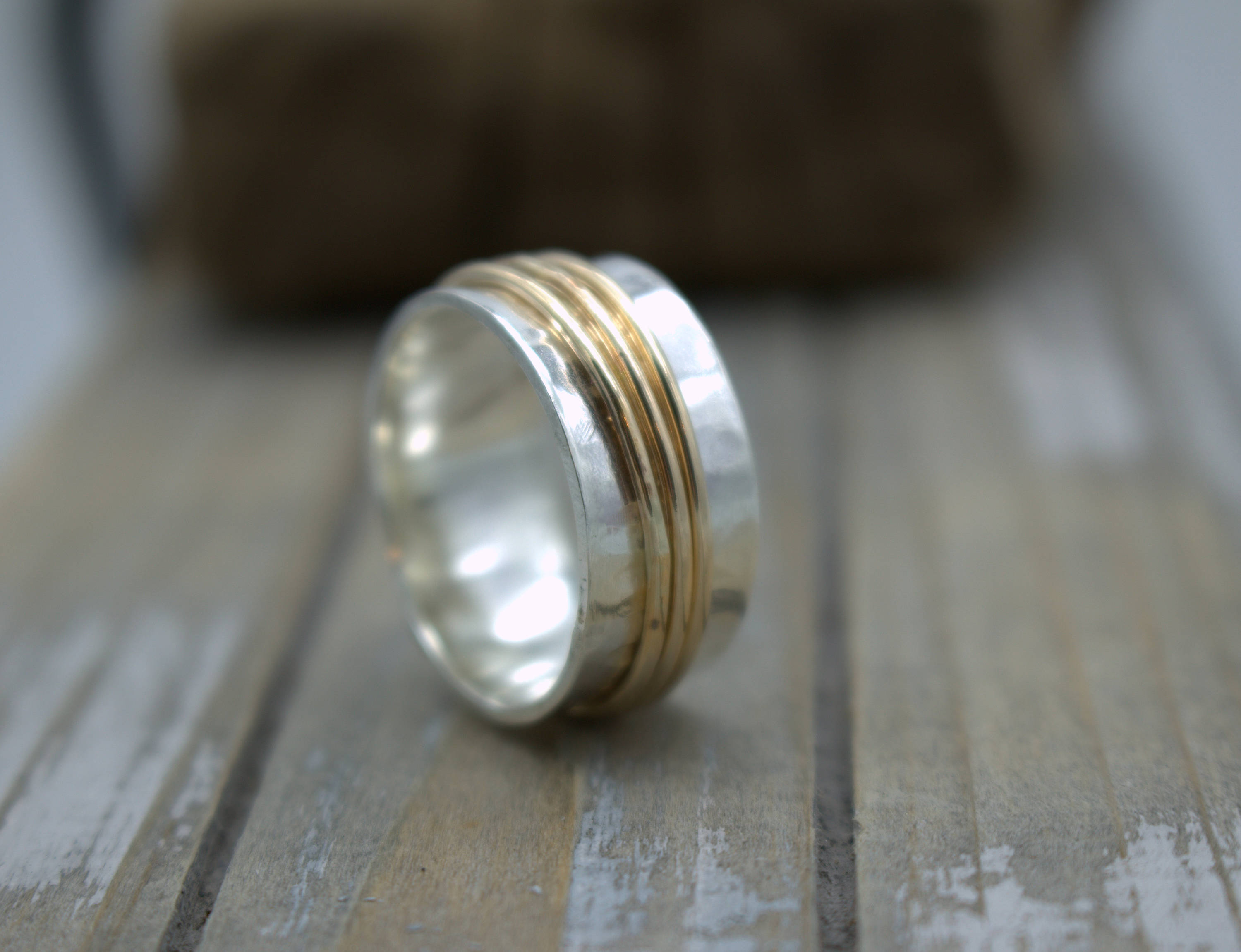 Spinner Ring - Gold Silver Meditation Ring - Gift for her - Jewelry sale - wide band ring