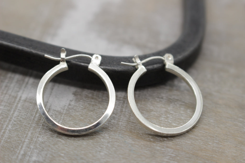 Petite square sterling silver hoop earrings