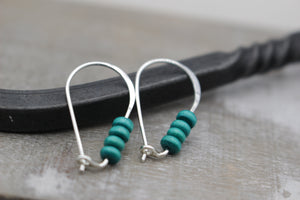 Turquoise wooden simple Hoops - Sterling Silver Hoop Earrings - Gift for Her - Jewelry Sale - Small wooden beaded Hoops - Dangle Earrings