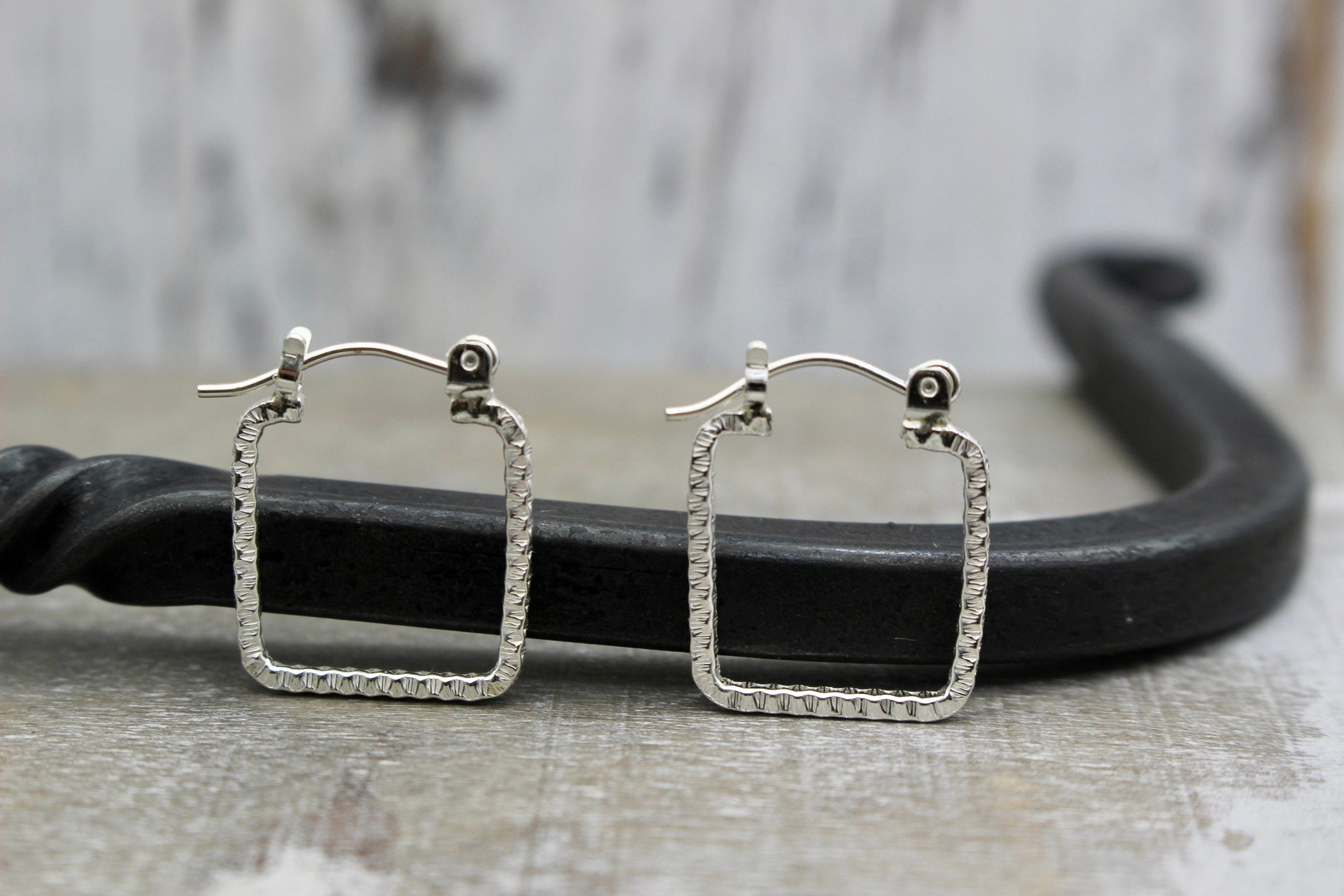Small square sterling silver hoops