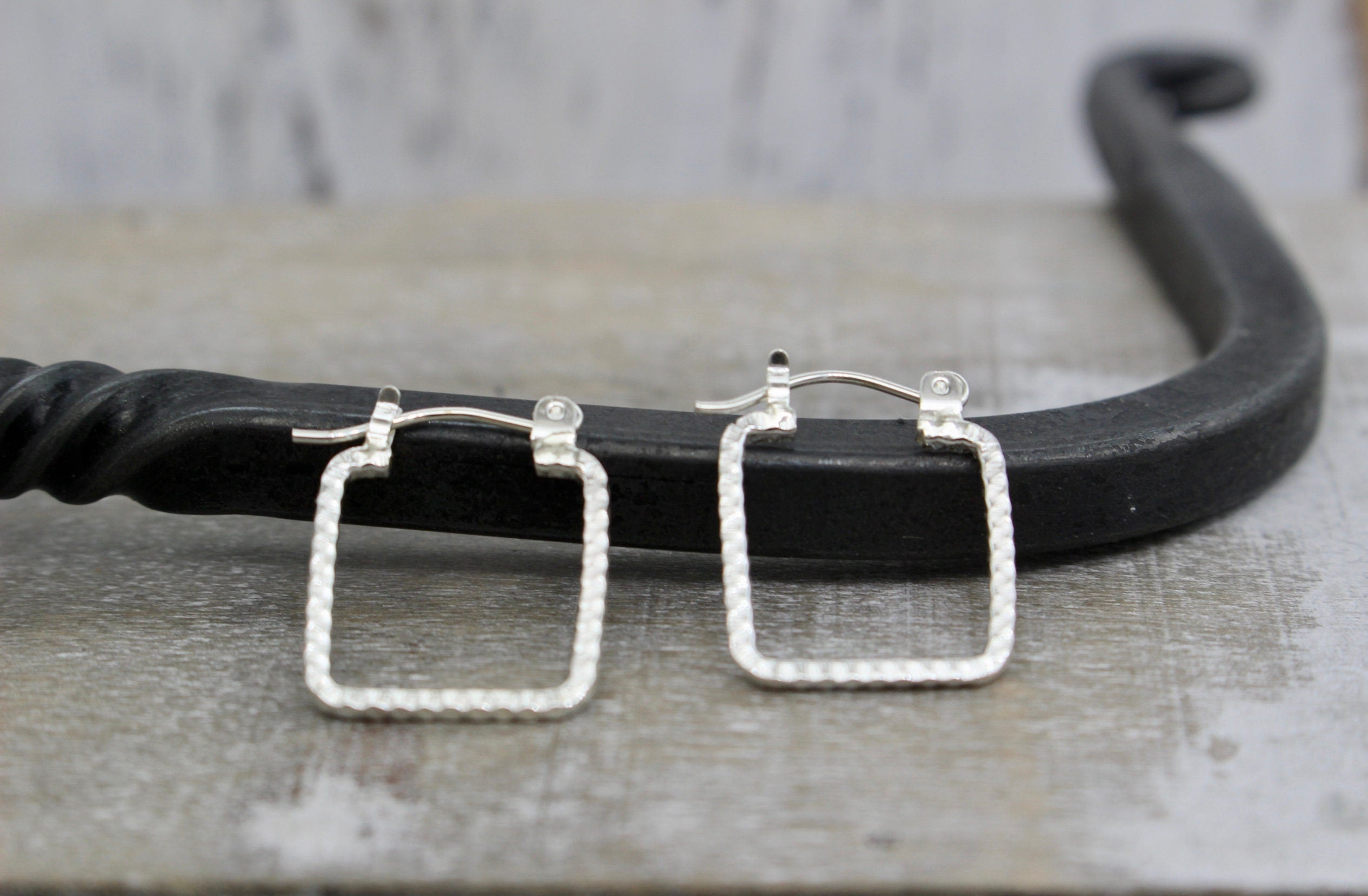 Small square sterling silver hoops
