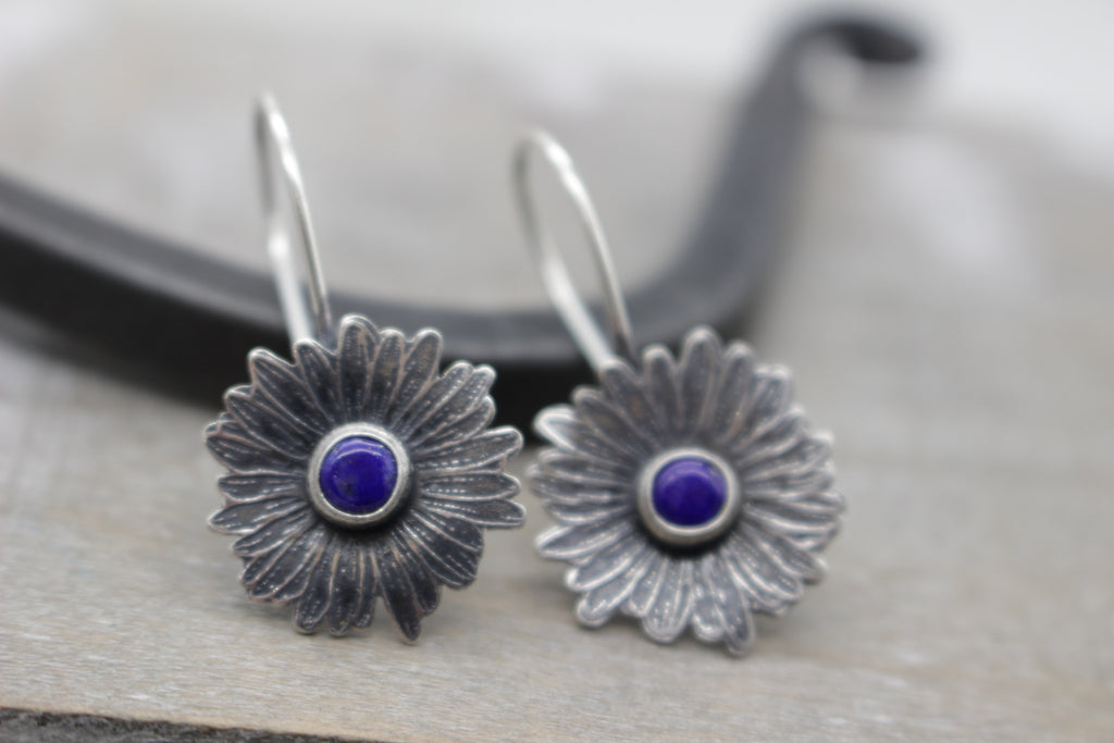 Lapis Sterling silver daisy earrings