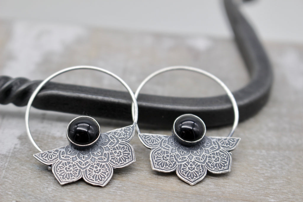 Mandala Onyx hoop earrings