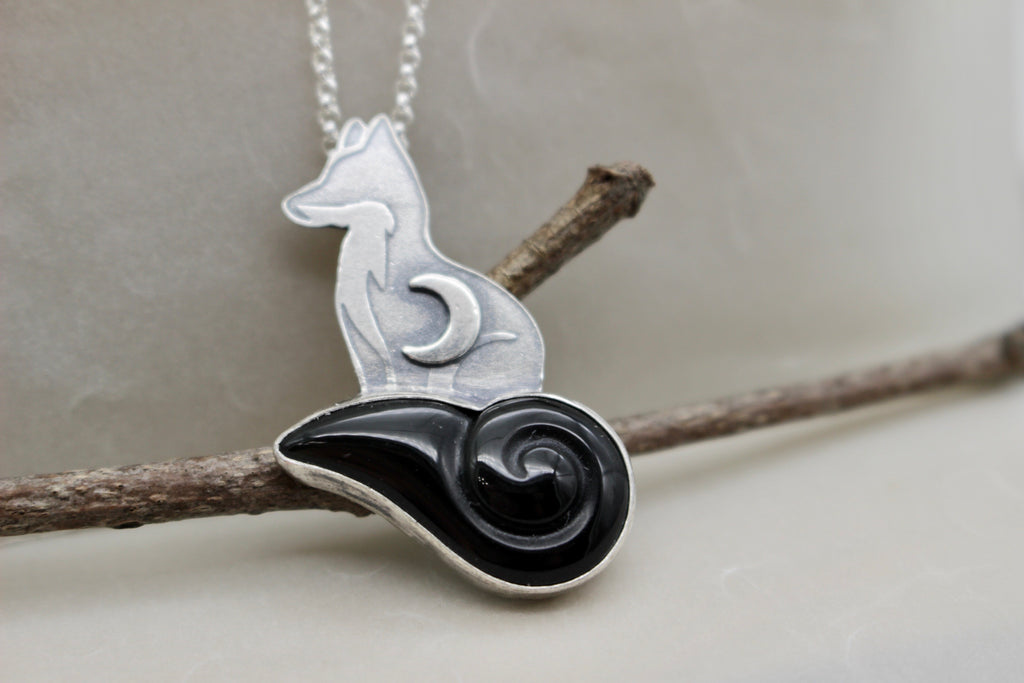 Onyx sterling silver fox