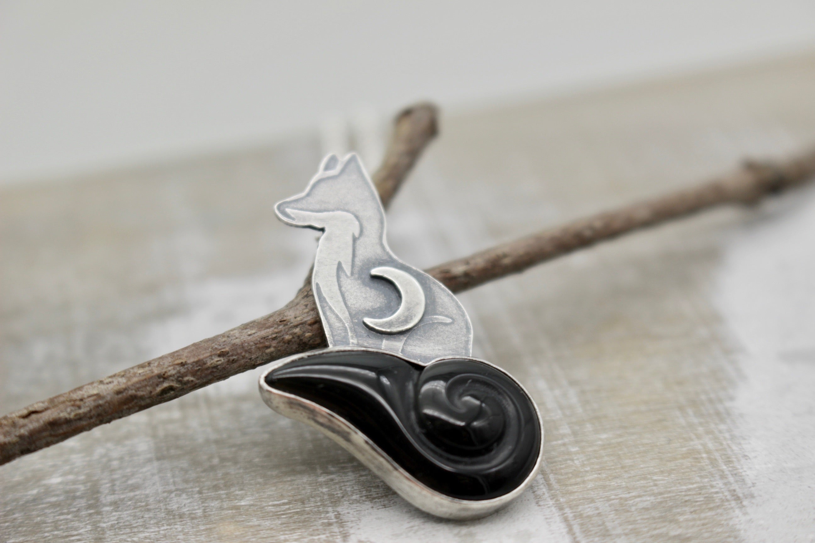 Onyx sterling silver fox