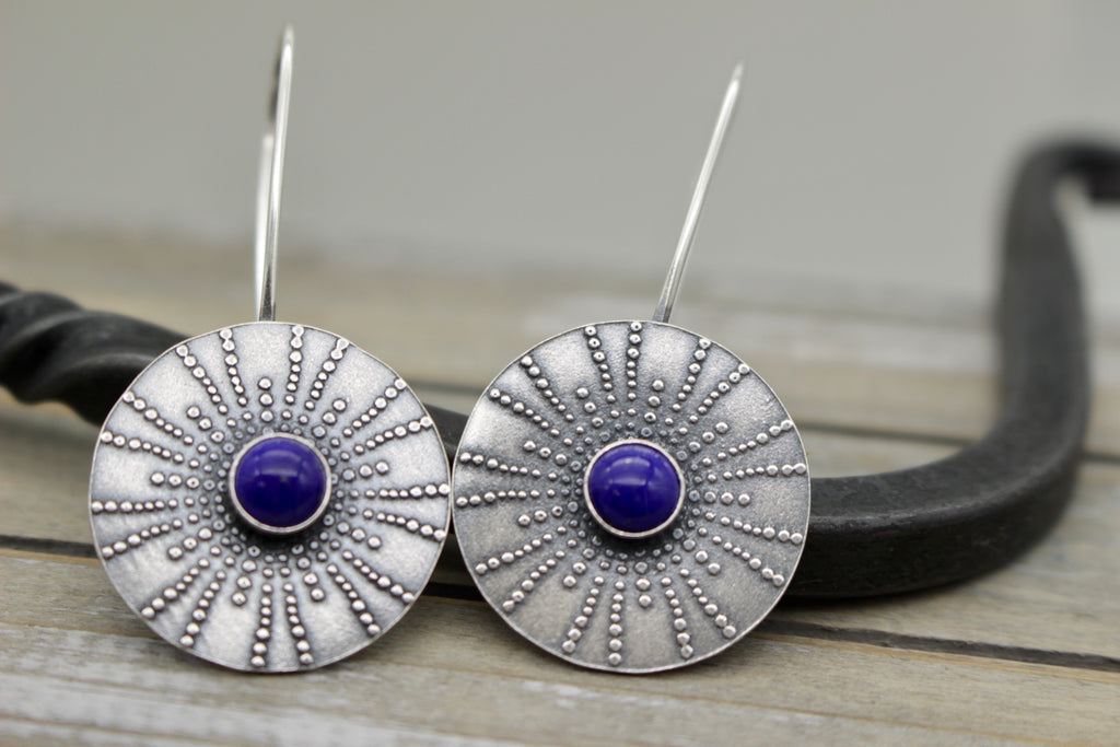 Lapis Mandala hoop earrings